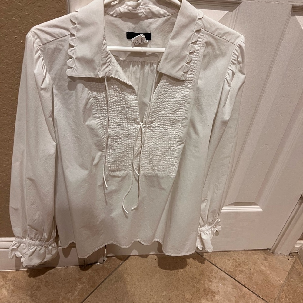 J. Crew White Ruffle-Trim Pintuck Peasant Blouse